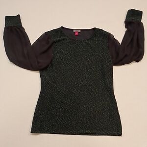 Vince Camuto Black Green Metallic Top Sheer Sleeves Whimsigoth Medium